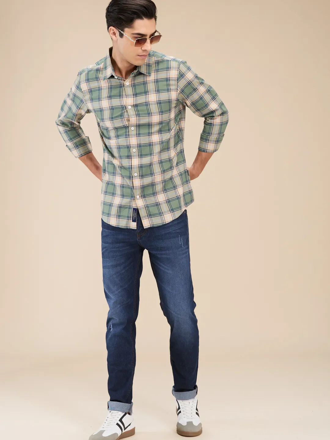 Olive Slim Straight Fit Regular Collar Long Sleeves Men's Shirt by Being Human Clothing - Image 6