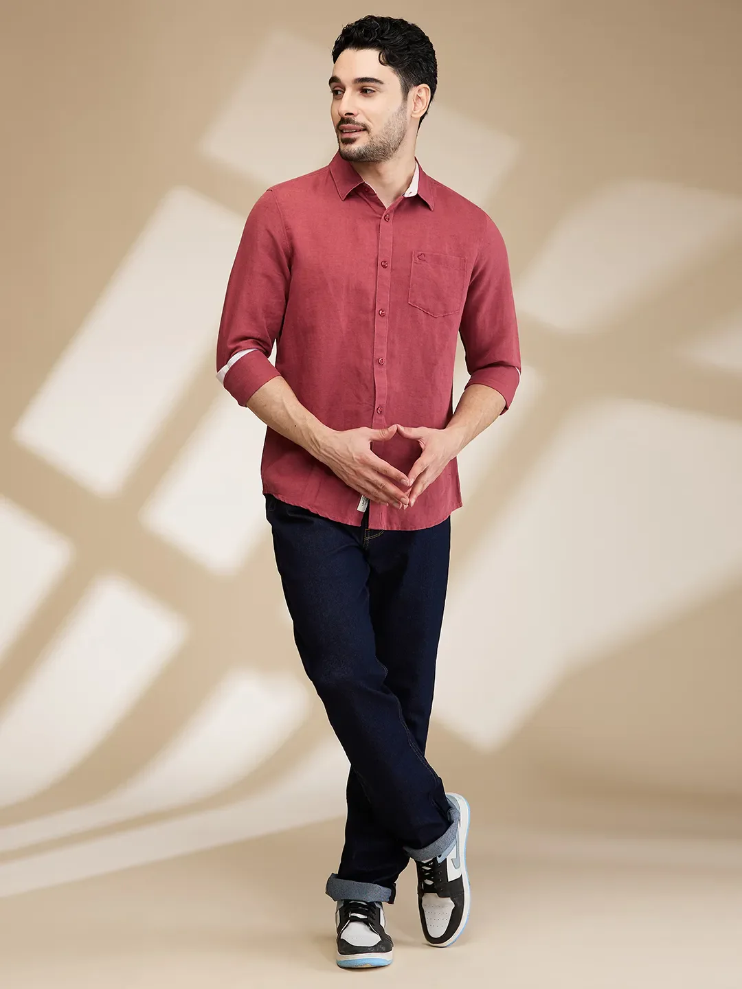 Magenta Slim Fit Regular Collar Men's Shirt by Being Human Clothing - Image 2