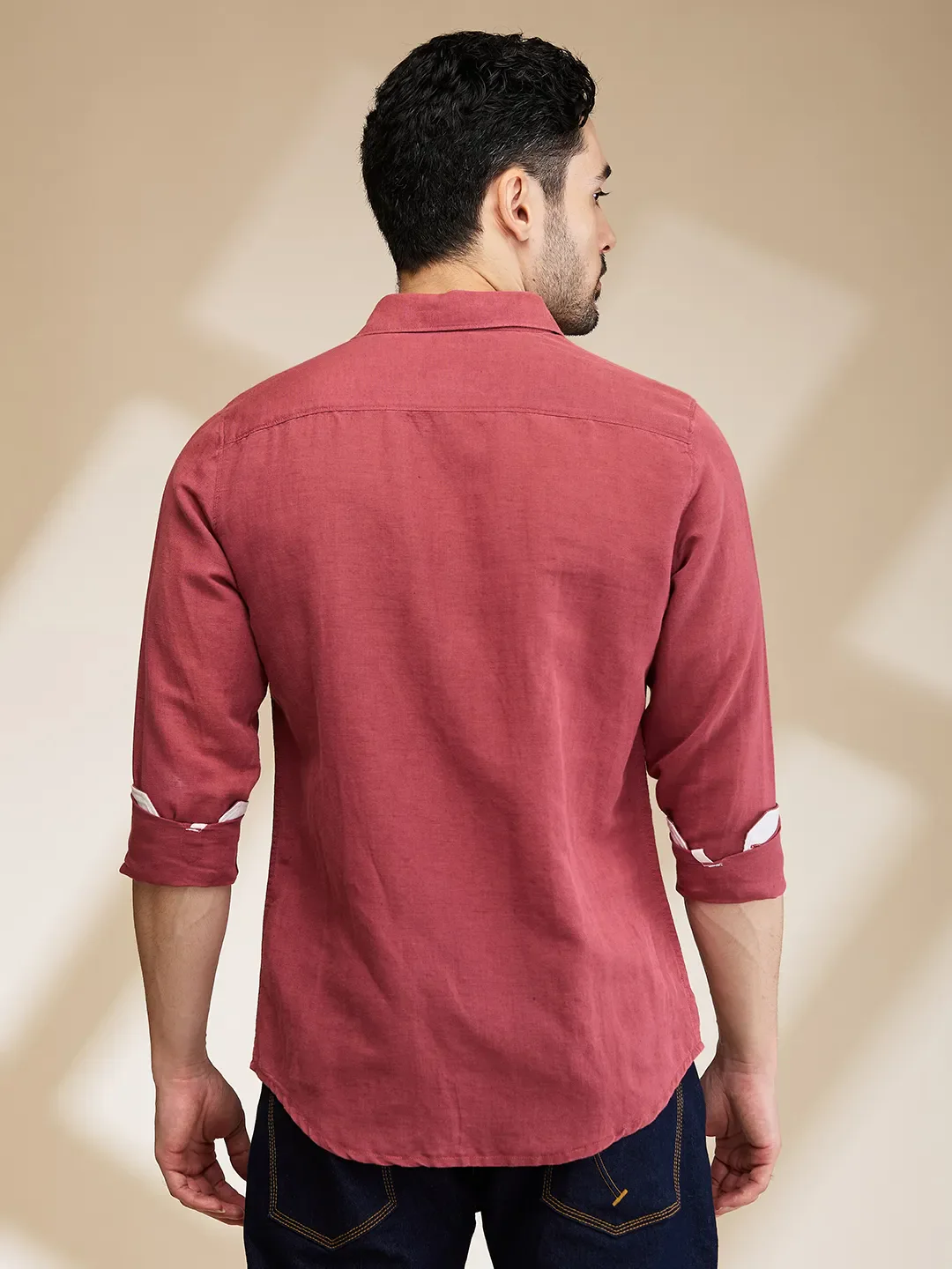 Magenta Slim Fit Regular Collar Men's Shirt by Being Human Clothing - Image 3