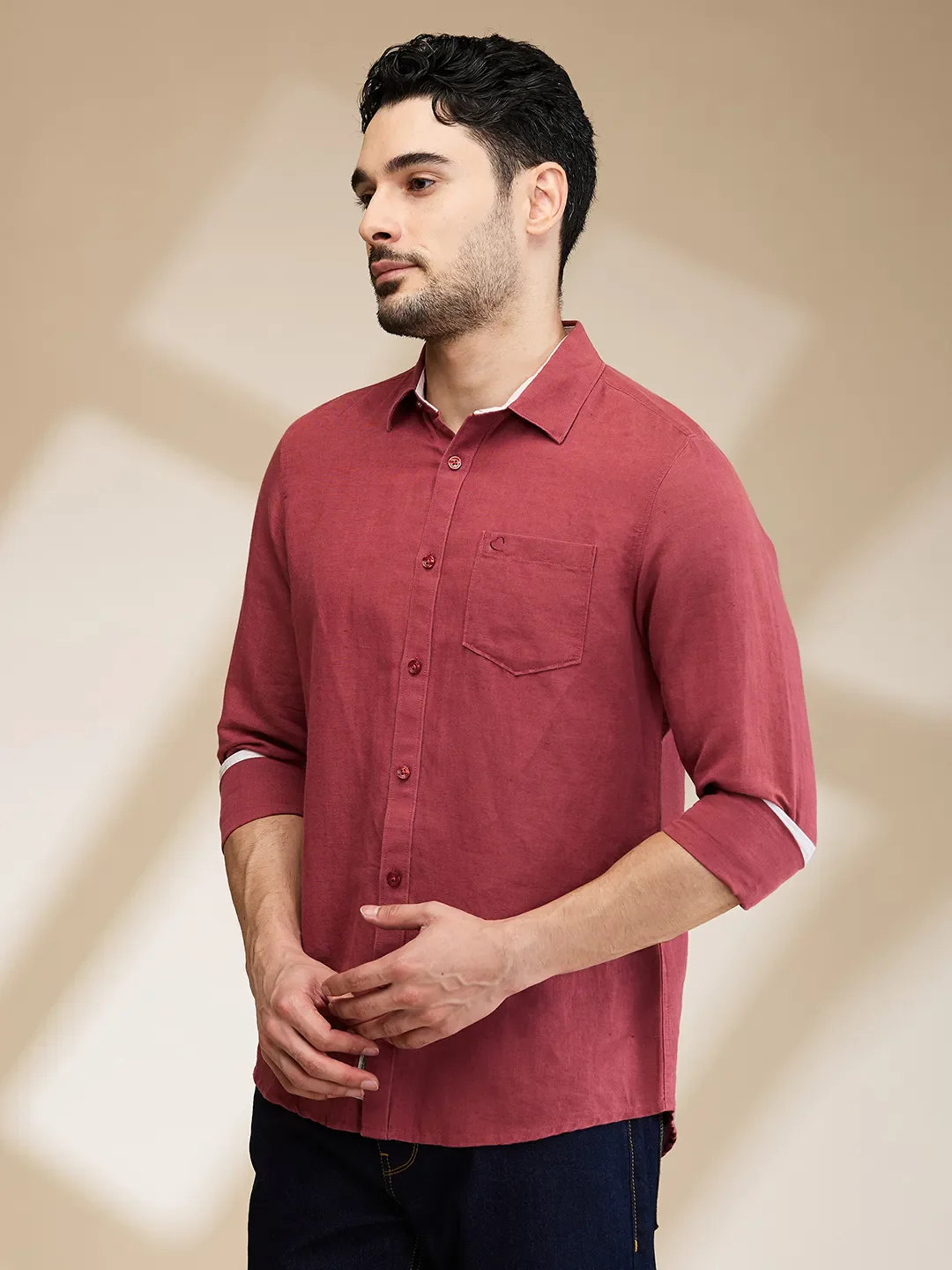 Magenta Slim Fit Regular Collar Men's Shirt by Being Human Clothing - Image 4