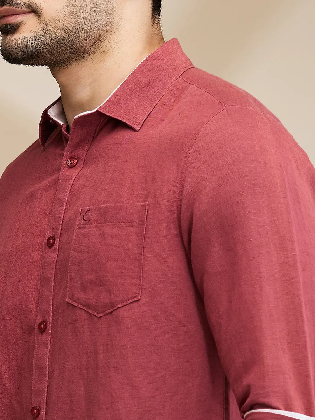 Magenta Slim Fit Regular Collar Men's Shirt by Being Human Clothing - Image 5