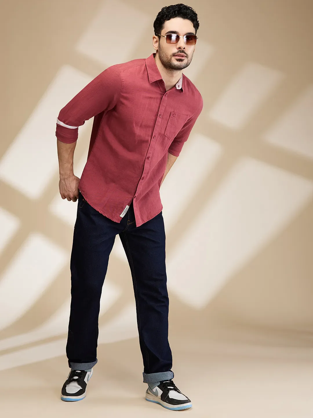 Magenta Slim Fit Regular Collar Men's Shirt by Being Human Clothing - Image 6