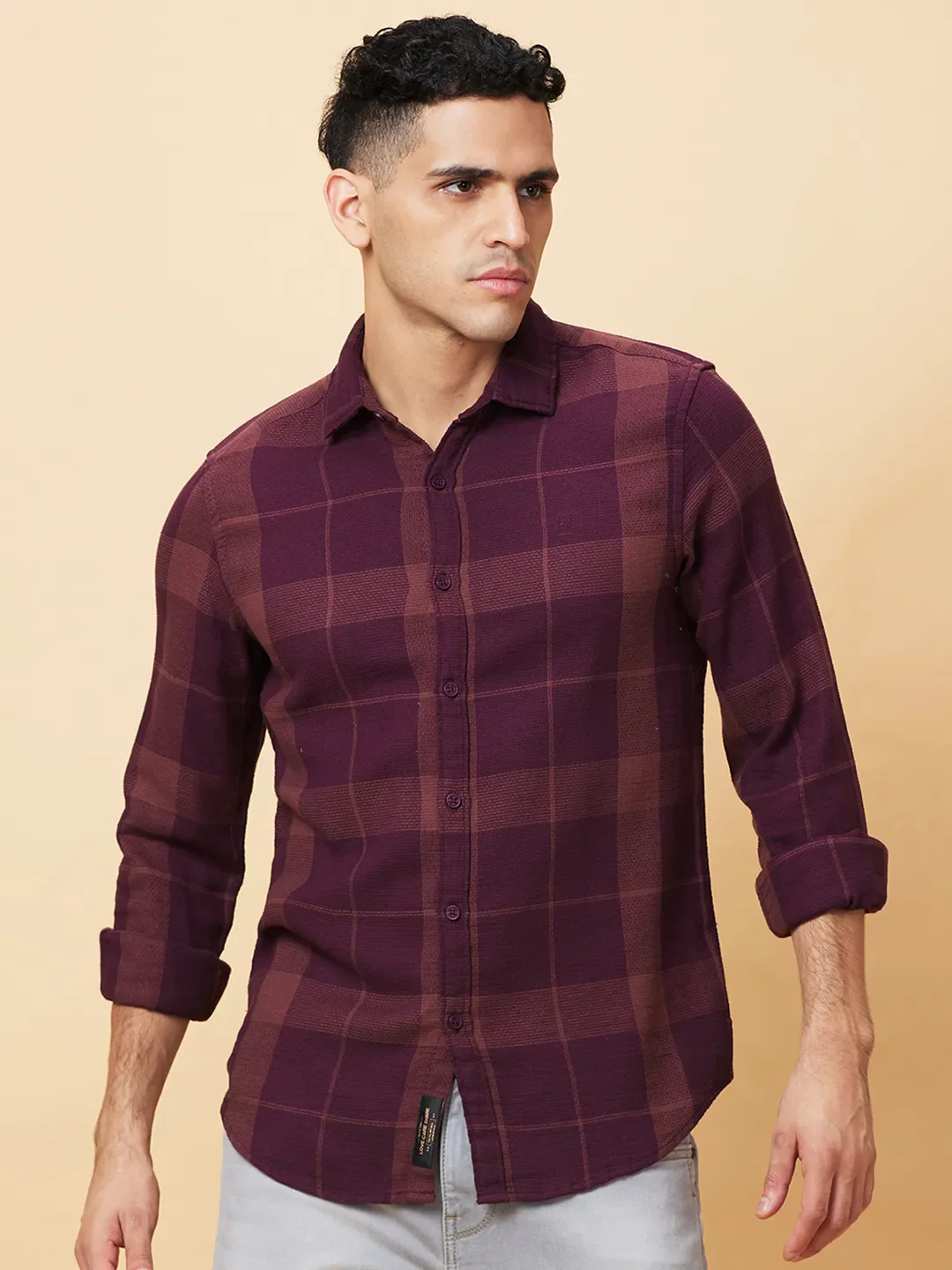 Red Slim Straight Fit Regular Collar Long Sleeves Men's Shirt by Being Human Clothing