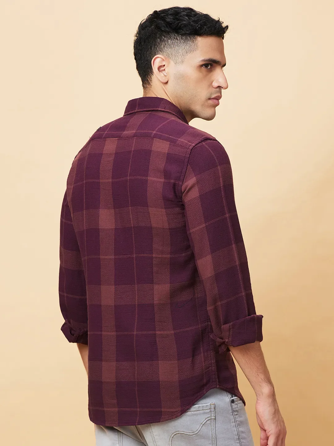 Red Slim Straight Fit Regular Collar Long Sleeves Men's Shirt by Being Human Clothing - Image 3