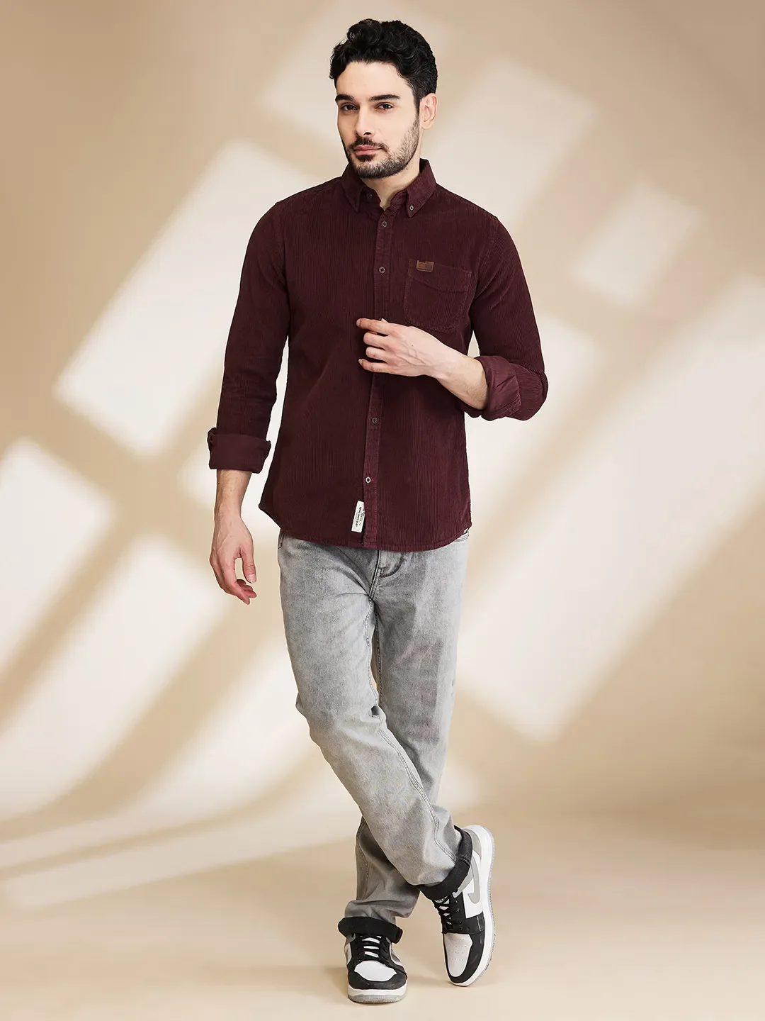 Maroon Slim Fit Regular Collar Men's Shirt by Being Human Clothing - Image 2
