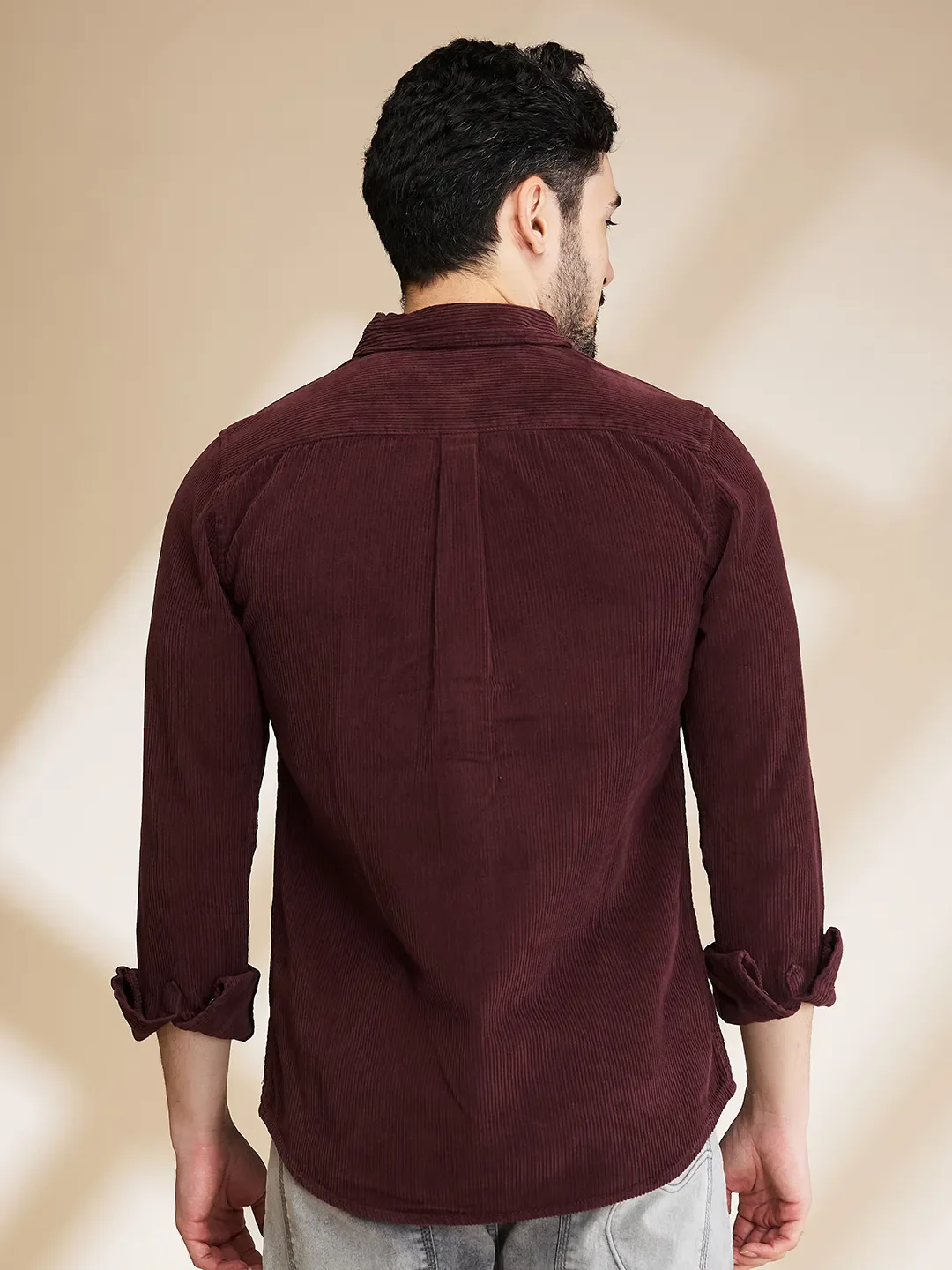 Maroon Slim Fit Regular Collar Men's Shirt by Being Human Clothing - Image 3