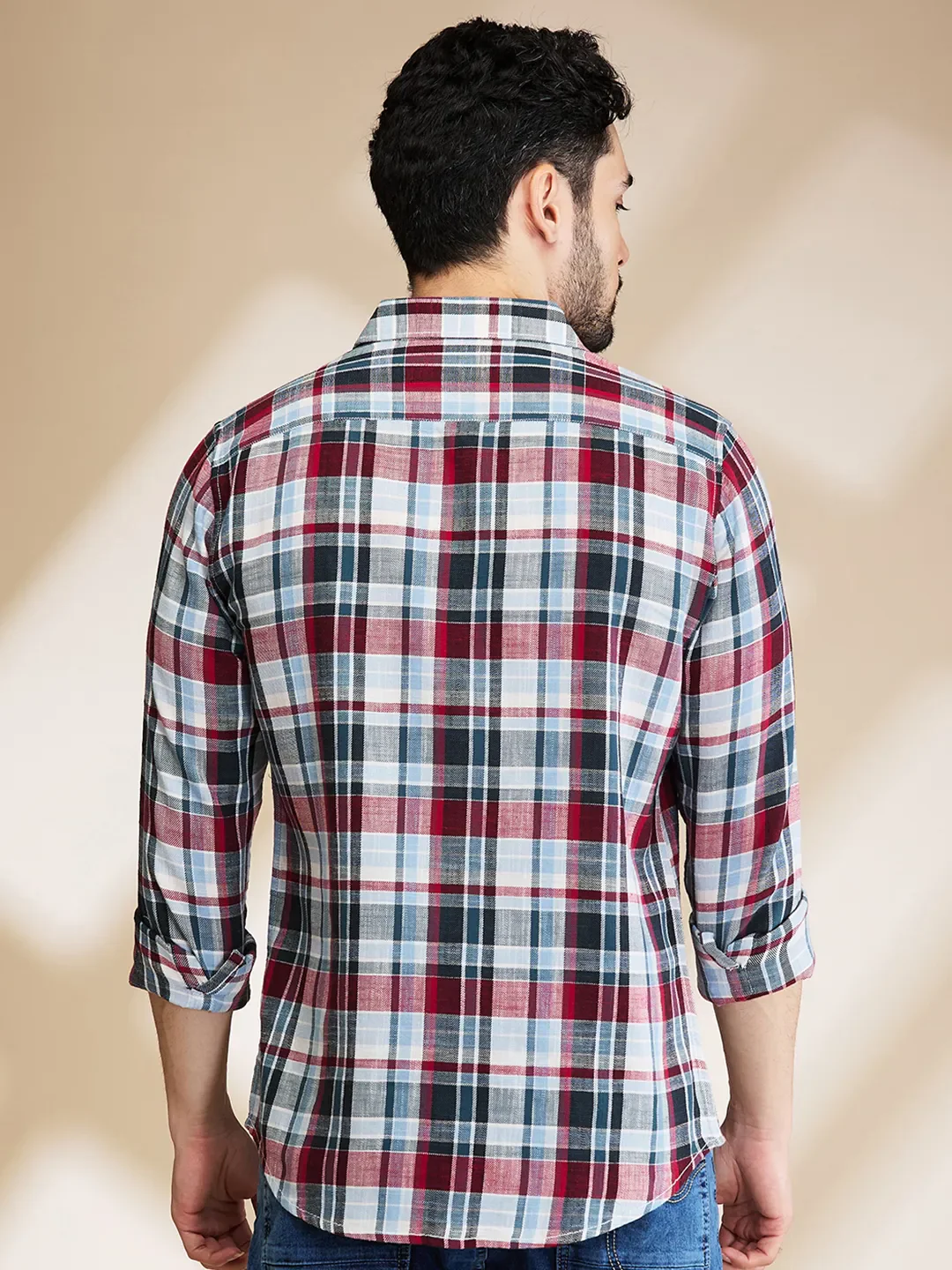 Red Slim Straight Fit Regular Collar Long Sleeves Men's Shirt by Being Human Clothing - Image 3