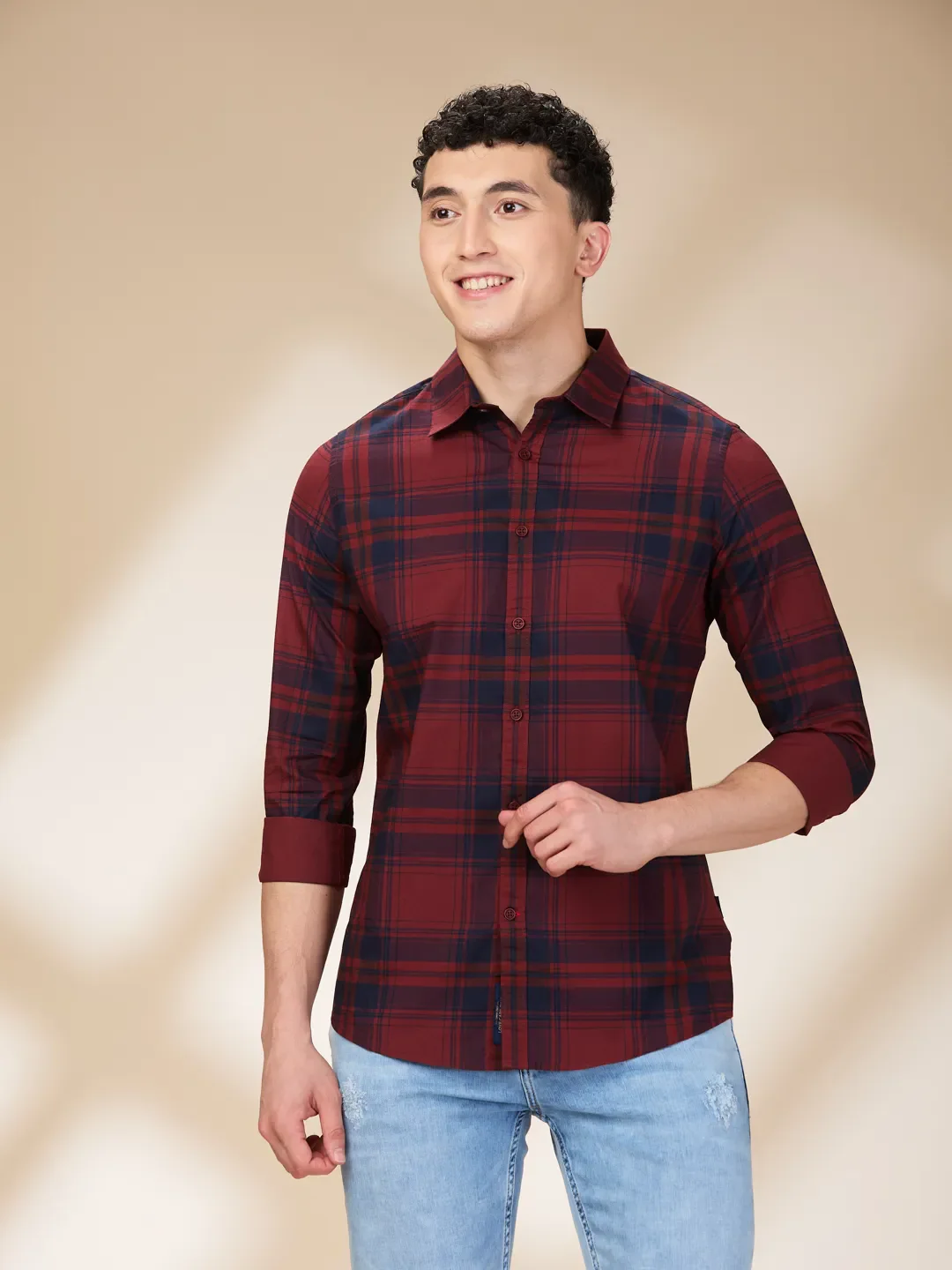 Red Slim Straight Fit Regular Collar Long Sleeves Men's Shirt by Being Human Clothing