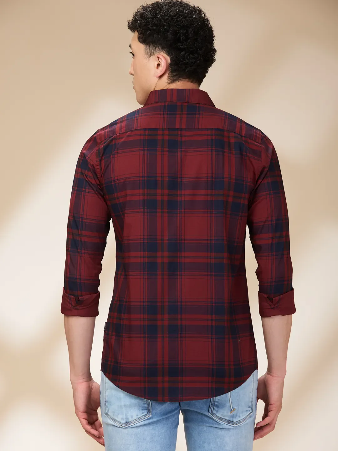 Red Slim Straight Fit Regular Collar Long Sleeves Men's Shirt by Being Human Clothing - Image 3