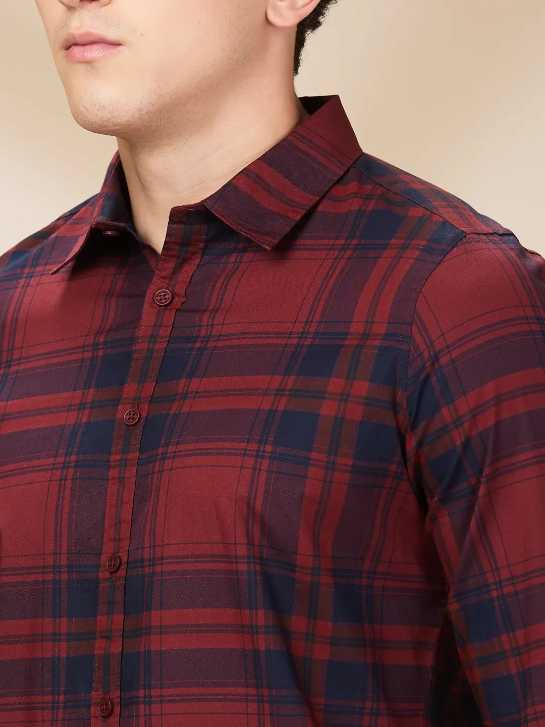 Red Slim Straight Fit Regular Collar Long Sleeves Men's Shirt by Being Human Clothing - Image 5