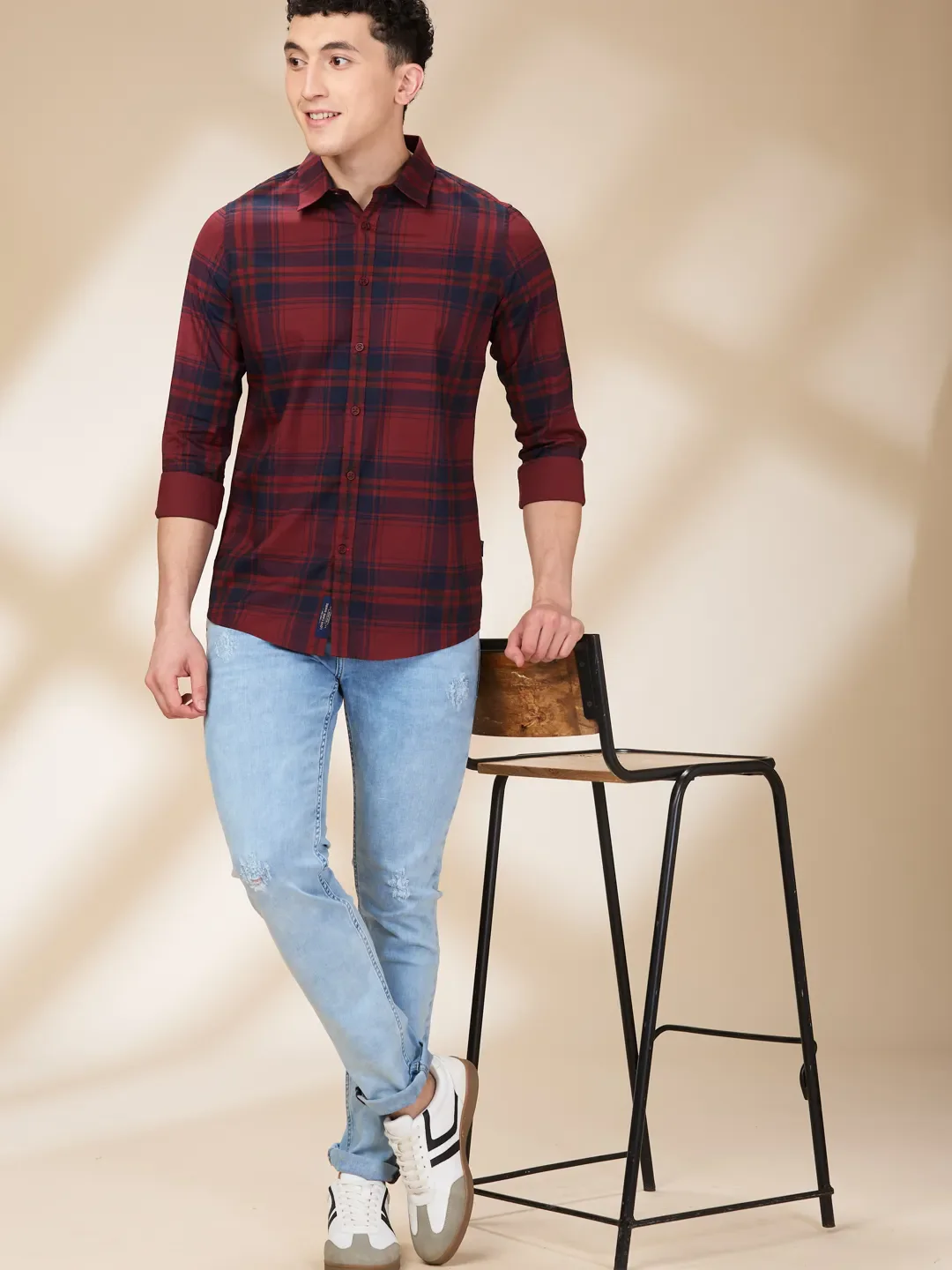 Red Slim Straight Fit Regular Collar Long Sleeves Men's Shirt by Being Human Clothing - Image 6