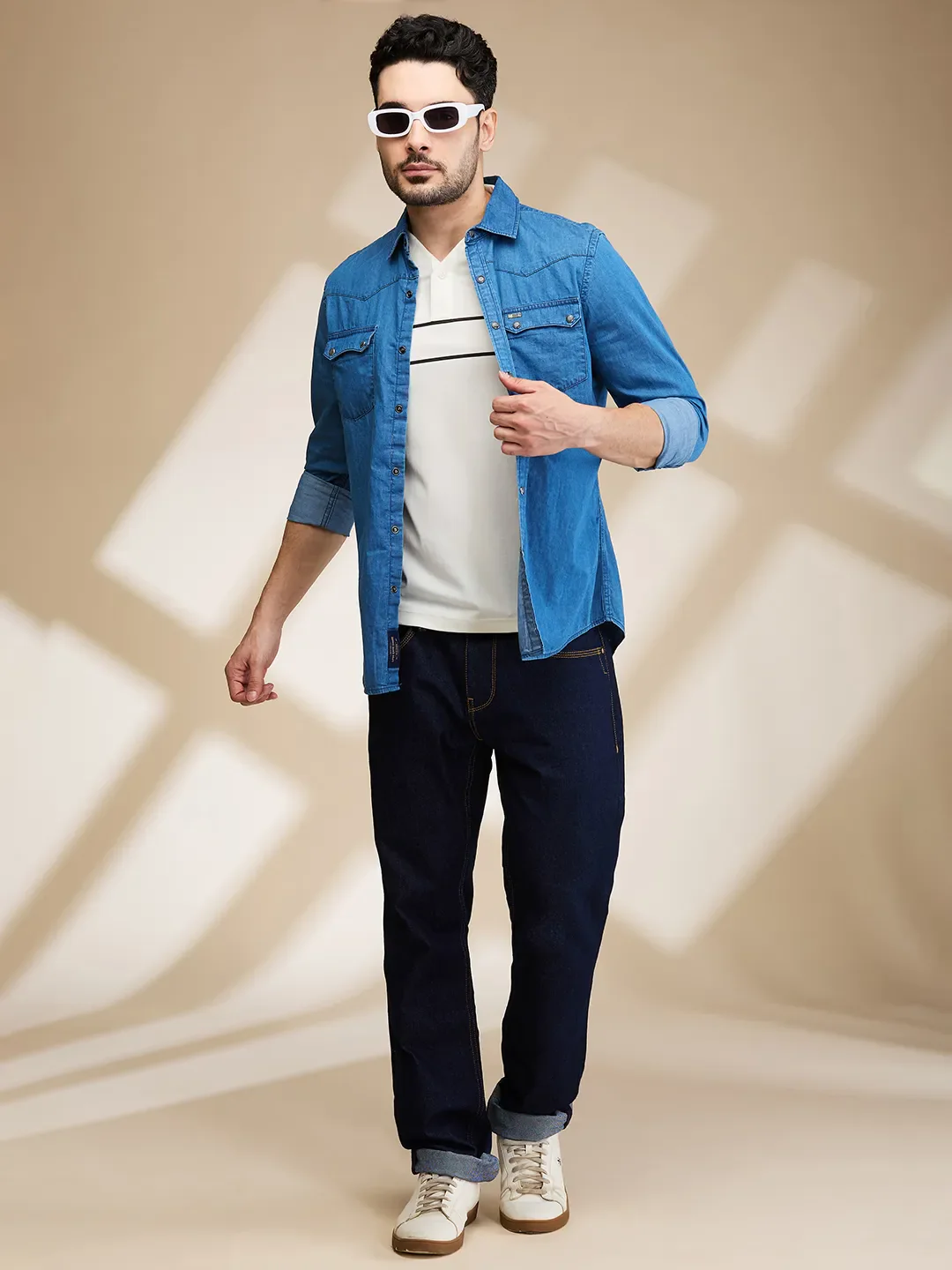 Blue Slim Fit Regular Collar Men's Shirt by Being Human Clothing - Image 6