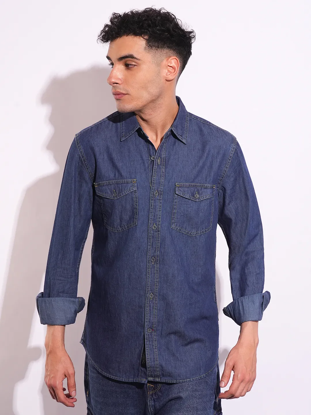 Blue Moderno Fit Regular Collar Long Sleeves Men's Shirt by Being Human Clothing