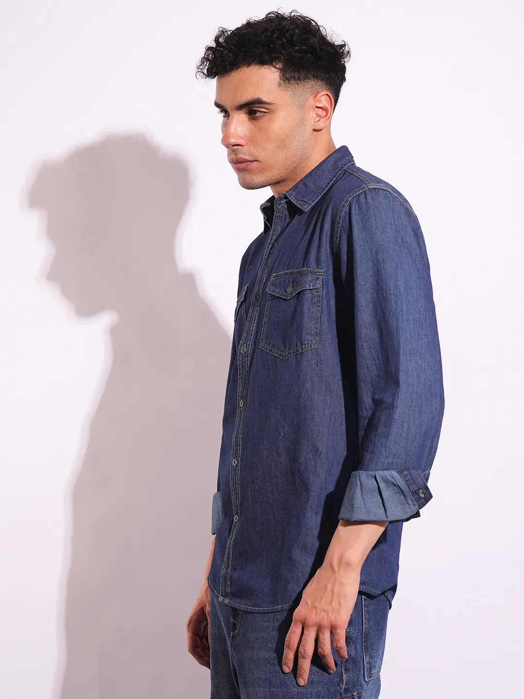 Blue Moderno Fit Regular Collar Long Sleeves Men's Shirt by Being Human Clothing - Image 2