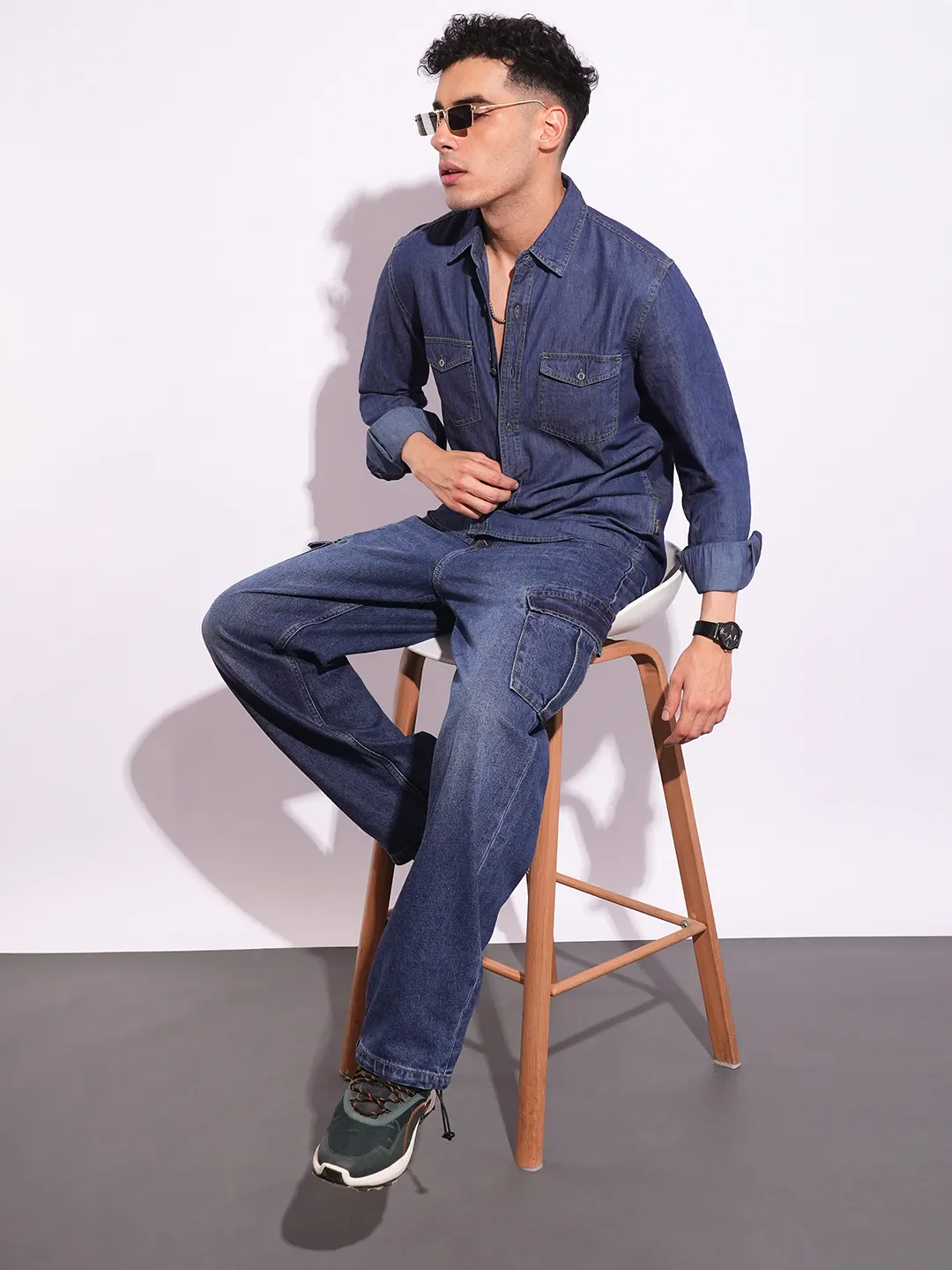 Blue Moderno Fit Regular Collar Long Sleeves Men's Shirt by Being Human Clothing - Image 4