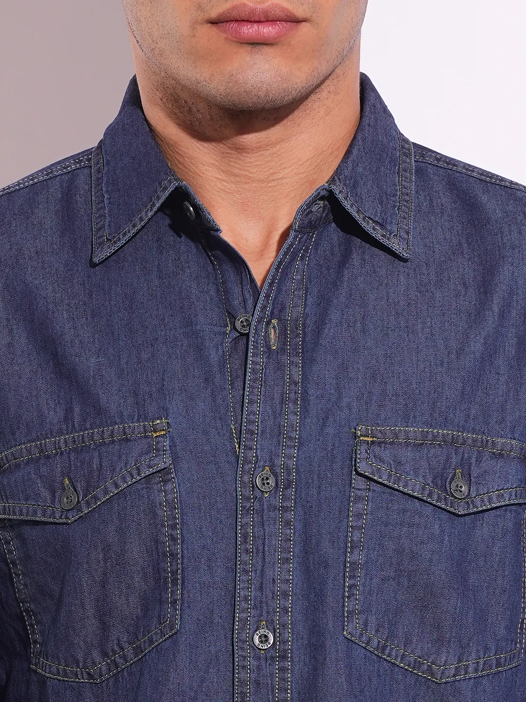 Blue Moderno Fit Regular Collar Long Sleeves Men's Shirt by Being Human Clothing - Image 5