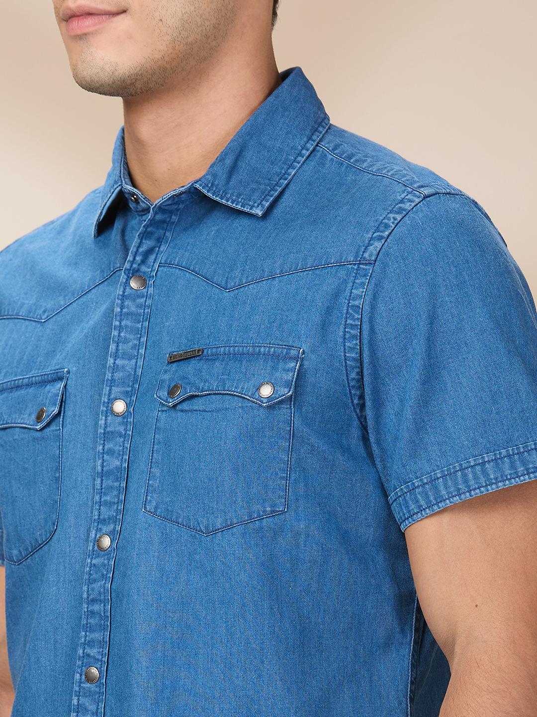 Blue Regular Fit Regular Collar Men's Shirt by Being Human Clothing - Image 4