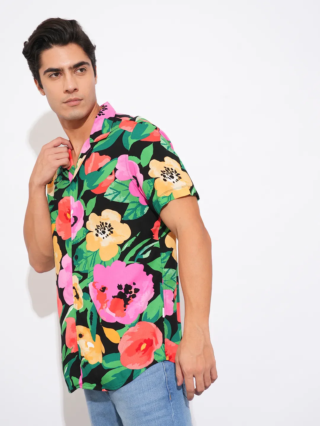 Multicolor Slim Fit Resort Collar Men's Shirt by Being Human Clothing - Image 2