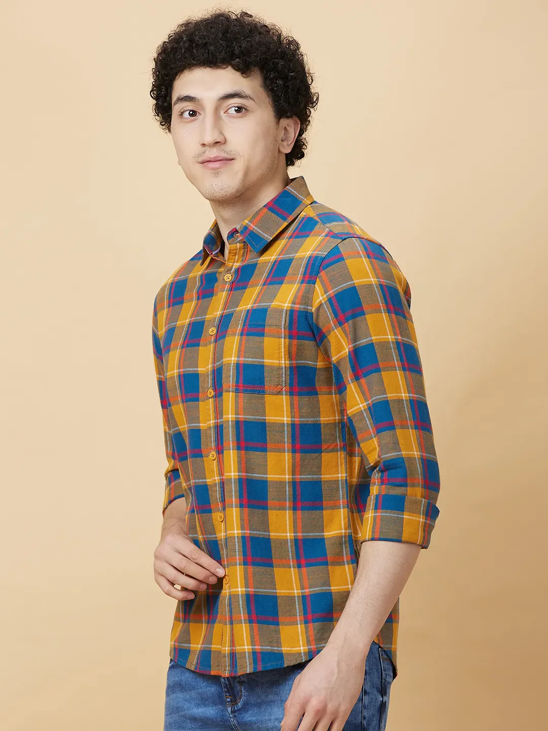 Mustard Slim Fit Regular Collar Men's Shirt by Being Human Clothing - Image 4
