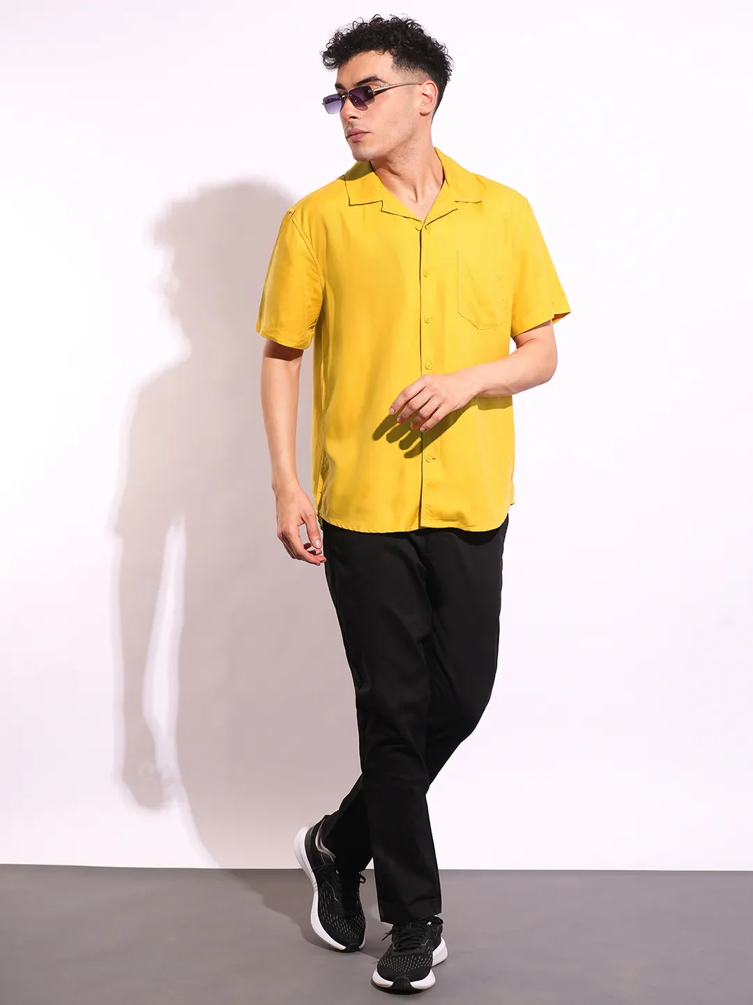 Yellow Regular Fit Regular Collar Short Sleeves Men's Shirt by Being Human Clothing - Image 4