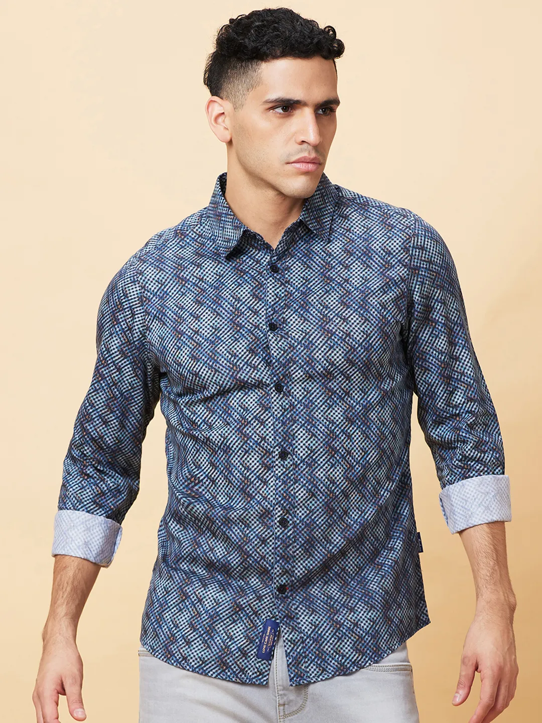 Navy Slim Fit Regular Collar Men's Shirt by Being Human Clothing