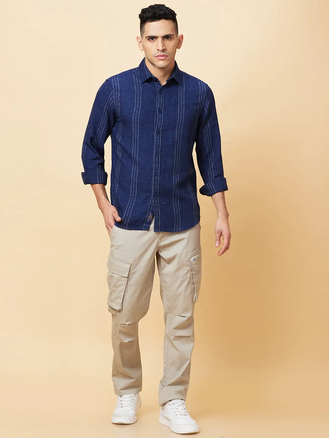 Navy Slim Fit Regular Collar Men's Shirt by Being Human Clothing - Image 2