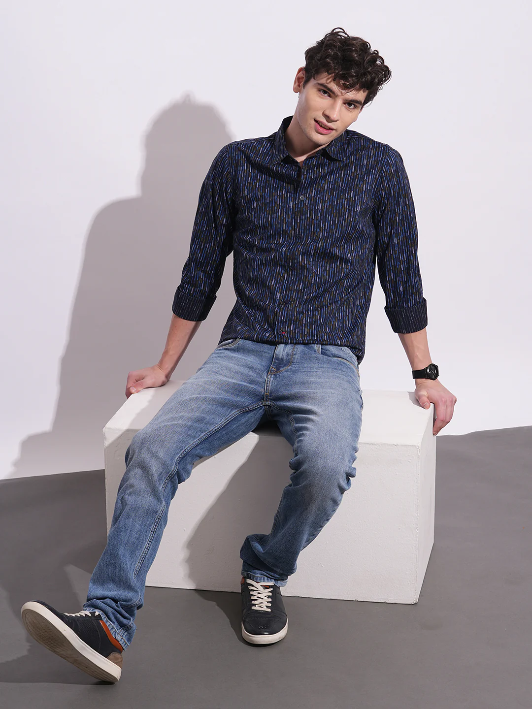 Navy Regular Fit Regular Collar Men's Shirt by Being Human Clothing - Image 5