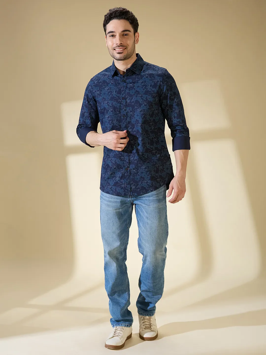 Blue Slim Straight Fit Regular Collar Long Sleeves Men's Shirt by Being Human Clothing - Image 2