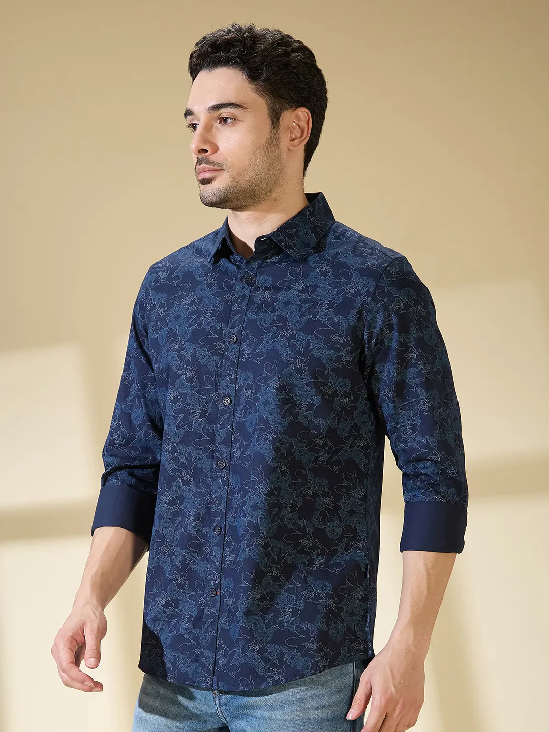Blue Slim Straight Fit Regular Collar Long Sleeves Men's Shirt by Being Human Clothing - Image 4