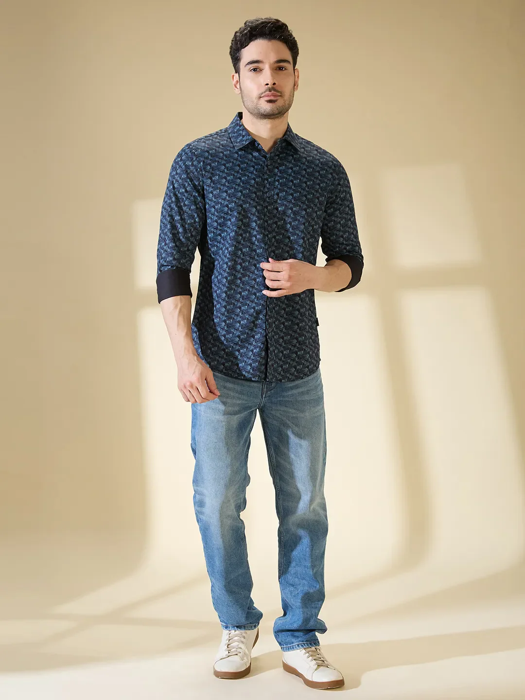 Blue Slim Straight Fit Regular Collar Long Sleeves Men's Shirt by Being Human Clothing - Image 2