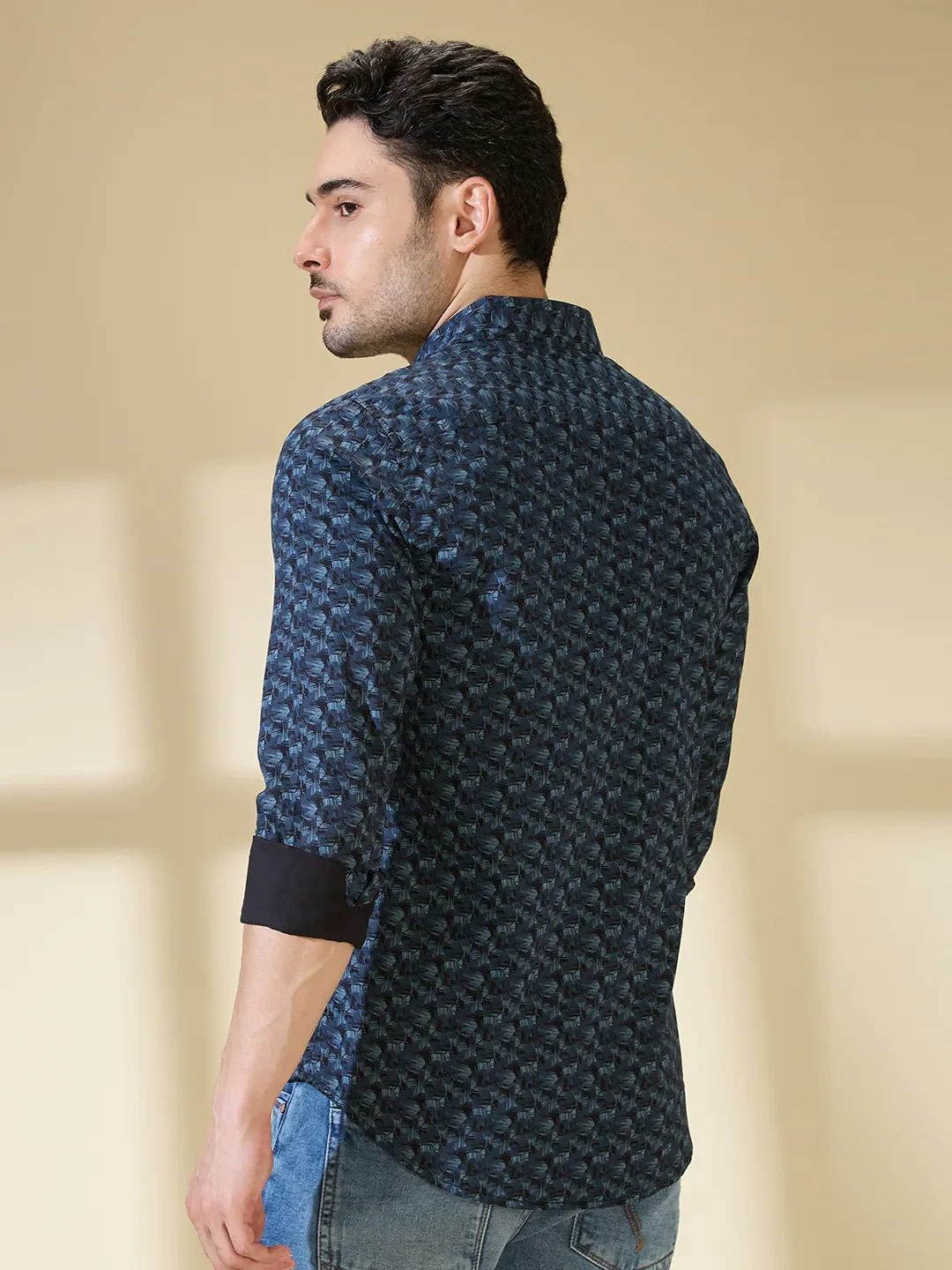 Blue Slim Straight Fit Regular Collar Long Sleeves Men's Shirt by Being Human Clothing - Image 3