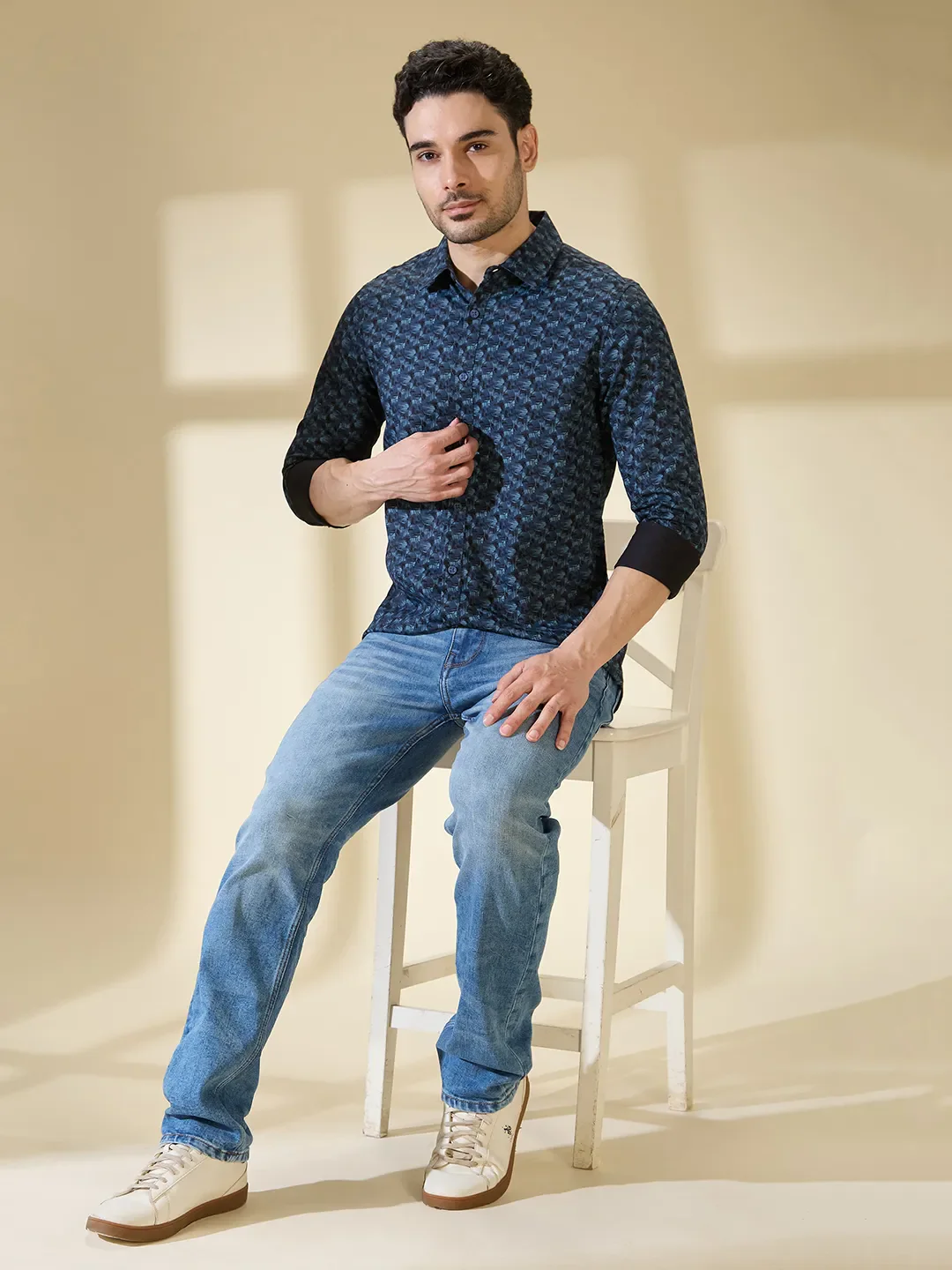 Blue Slim Straight Fit Regular Collar Long Sleeves Men's Shirt by Being Human Clothing - Image 6