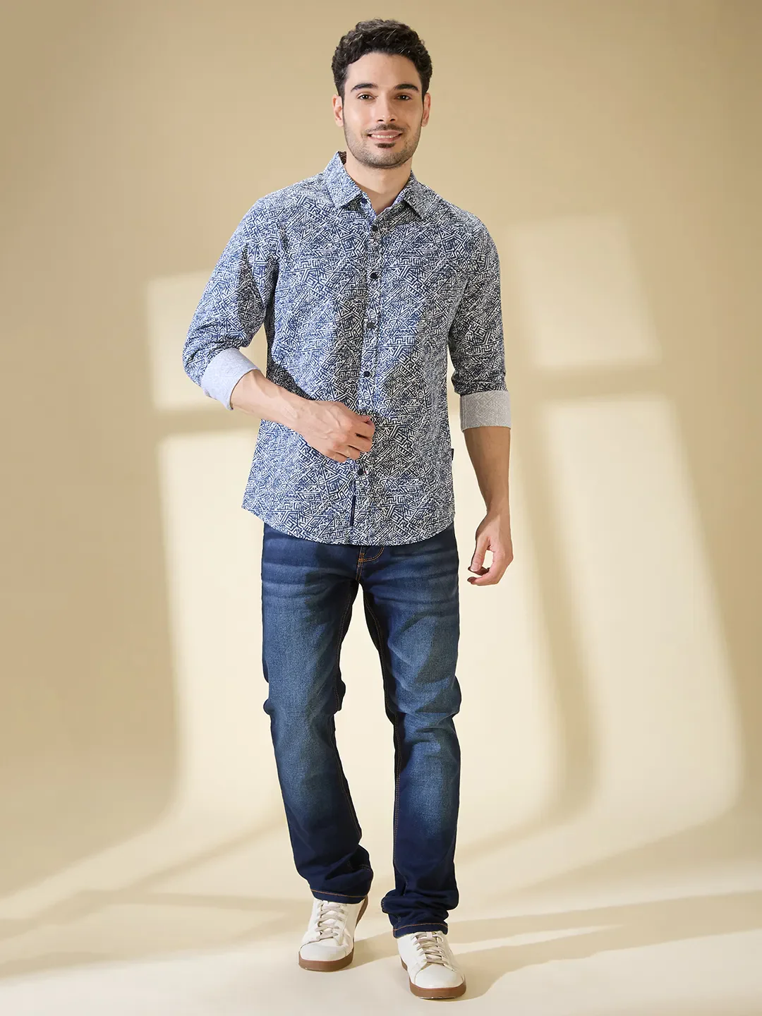Blue Slim Straight Fit Regular Collar Long Sleeves Men's Shirt by Being Human Clothing - Image 2