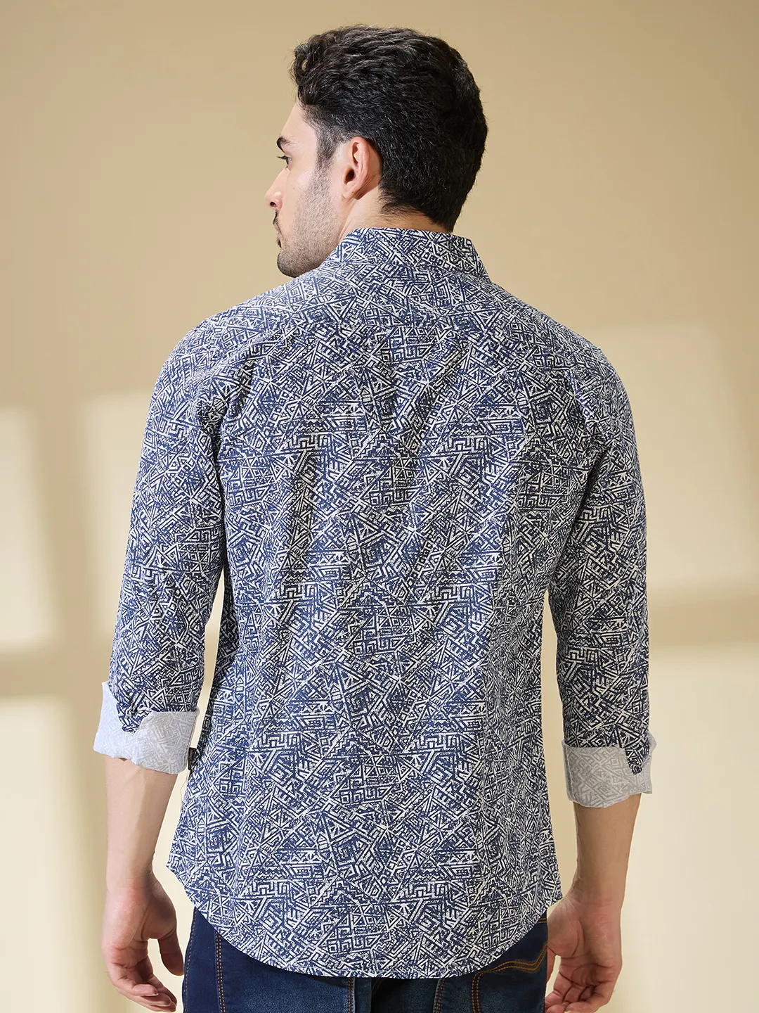Blue Slim Straight Fit Regular Collar Long Sleeves Men's Shirt by Being Human Clothing - Image 3