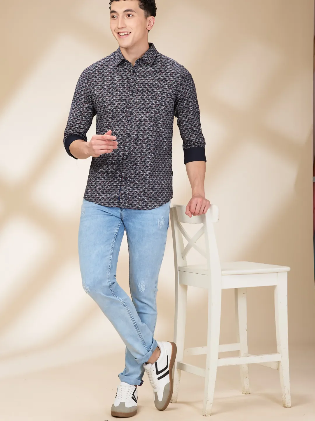 Navy Slim Fit Regular Collar Men's Shirt by Being Human Clothing - Image 6