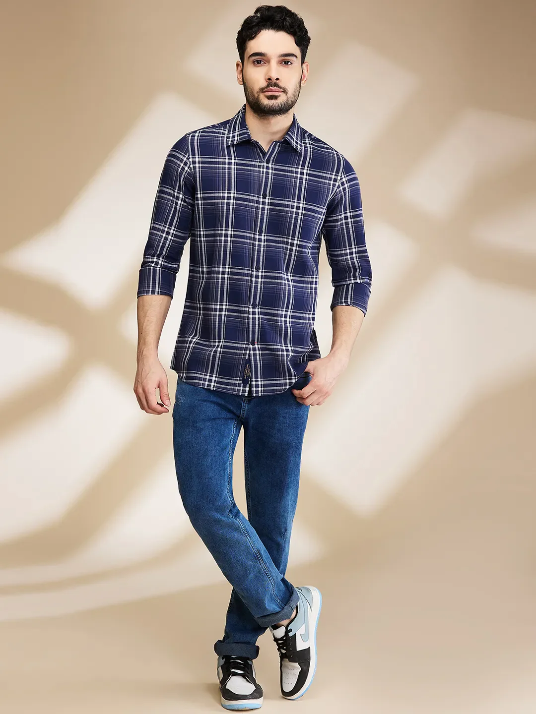 Navy Slim Fit Regular Collar Men's Shirt by Being Human Clothing - Image 2