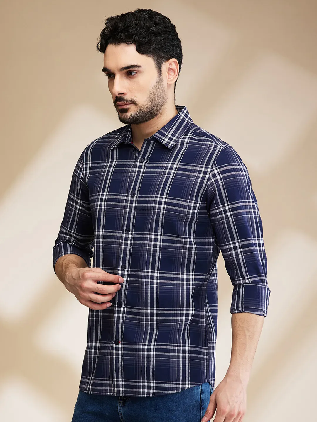 Navy Slim Fit Regular Collar Men's Shirt by Being Human Clothing - Image 4