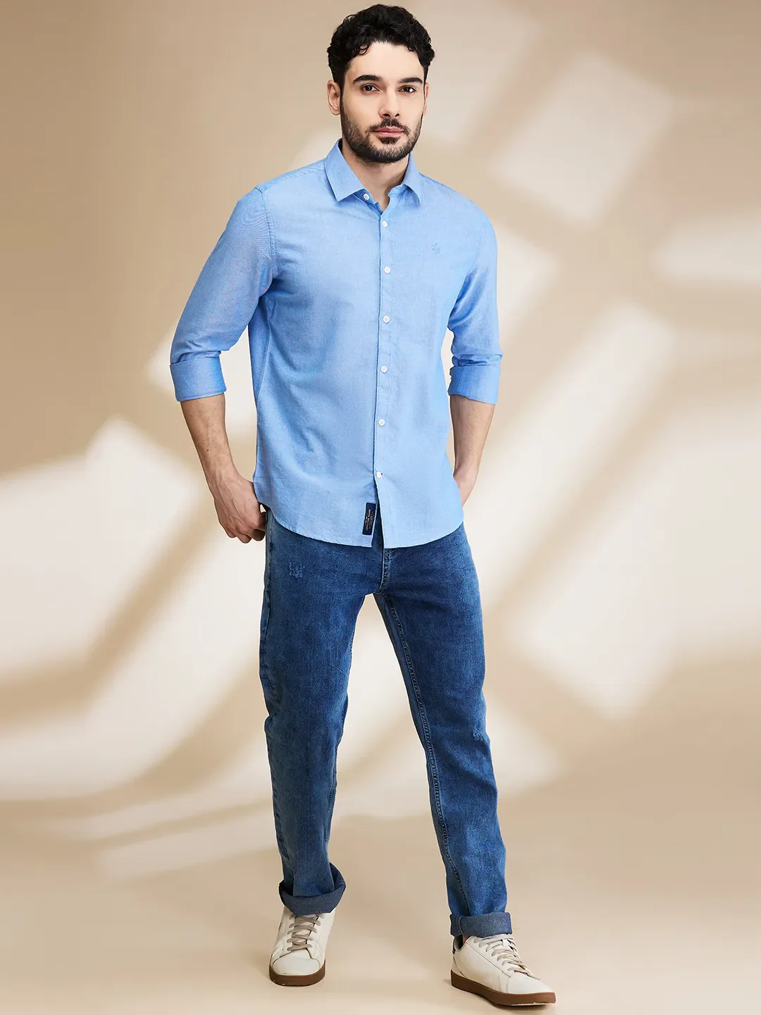 Blue Slim Straight Fit Regular Collar Long Sleeves Men's Shirt by Being Human Clothing - Image 2