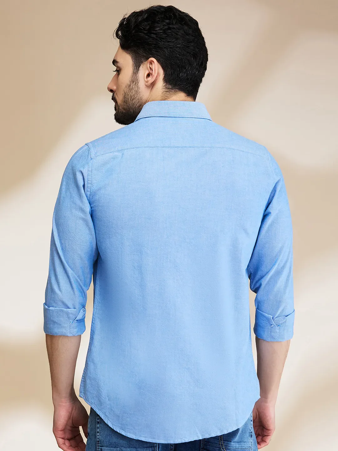 Blue Slim Straight Fit Regular Collar Long Sleeves Men's Shirt by Being Human Clothing - Image 3
