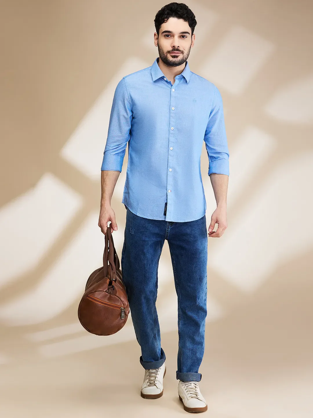 Blue Slim Straight Fit Regular Collar Long Sleeves Men's Shirt by Being Human Clothing - Image 6