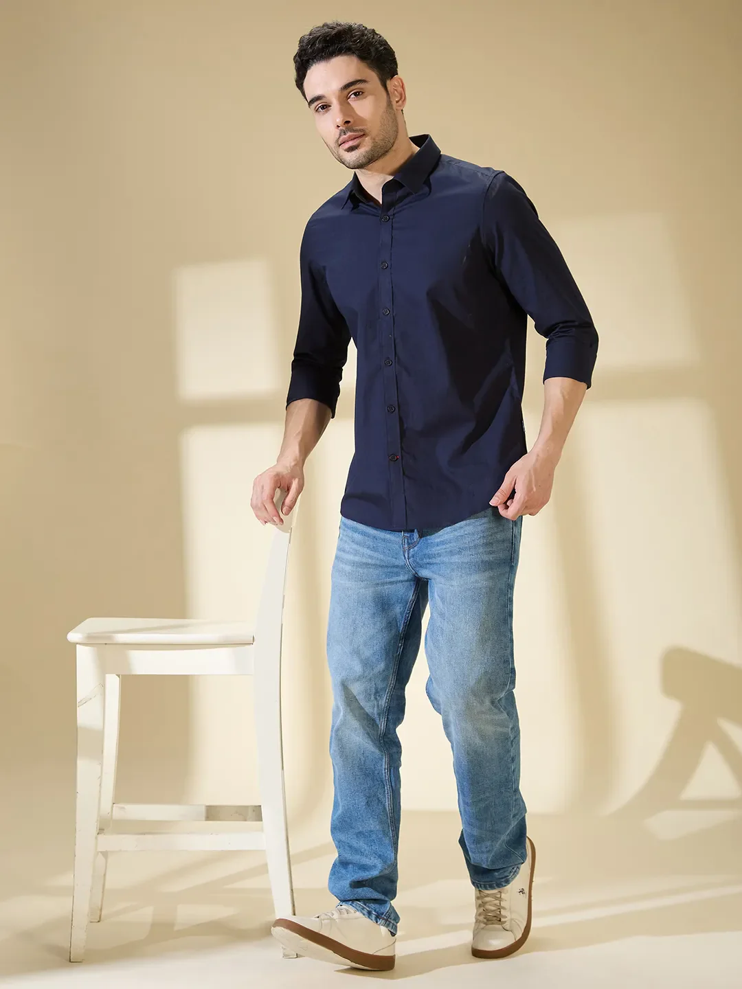 Navy Slim Fit Regular Collar Men's Shirt by Being Human Clothing - Image 6