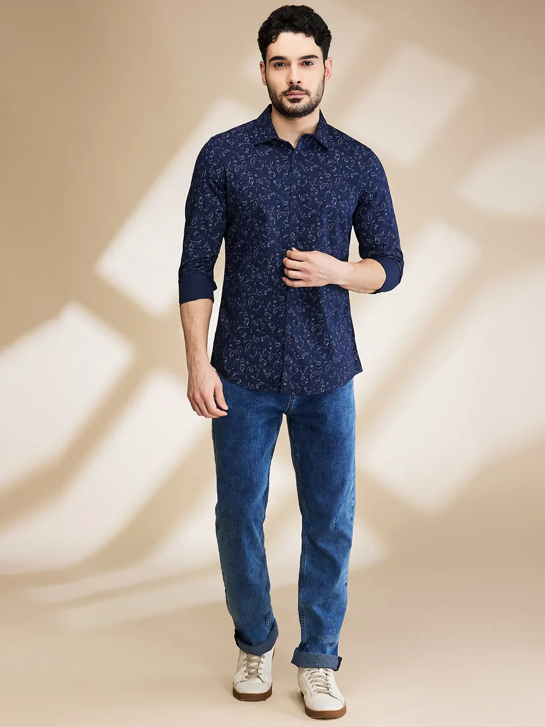 Navy Slim Fit Regular Collar Men's Shirt by Being Human Clothing - Image 2