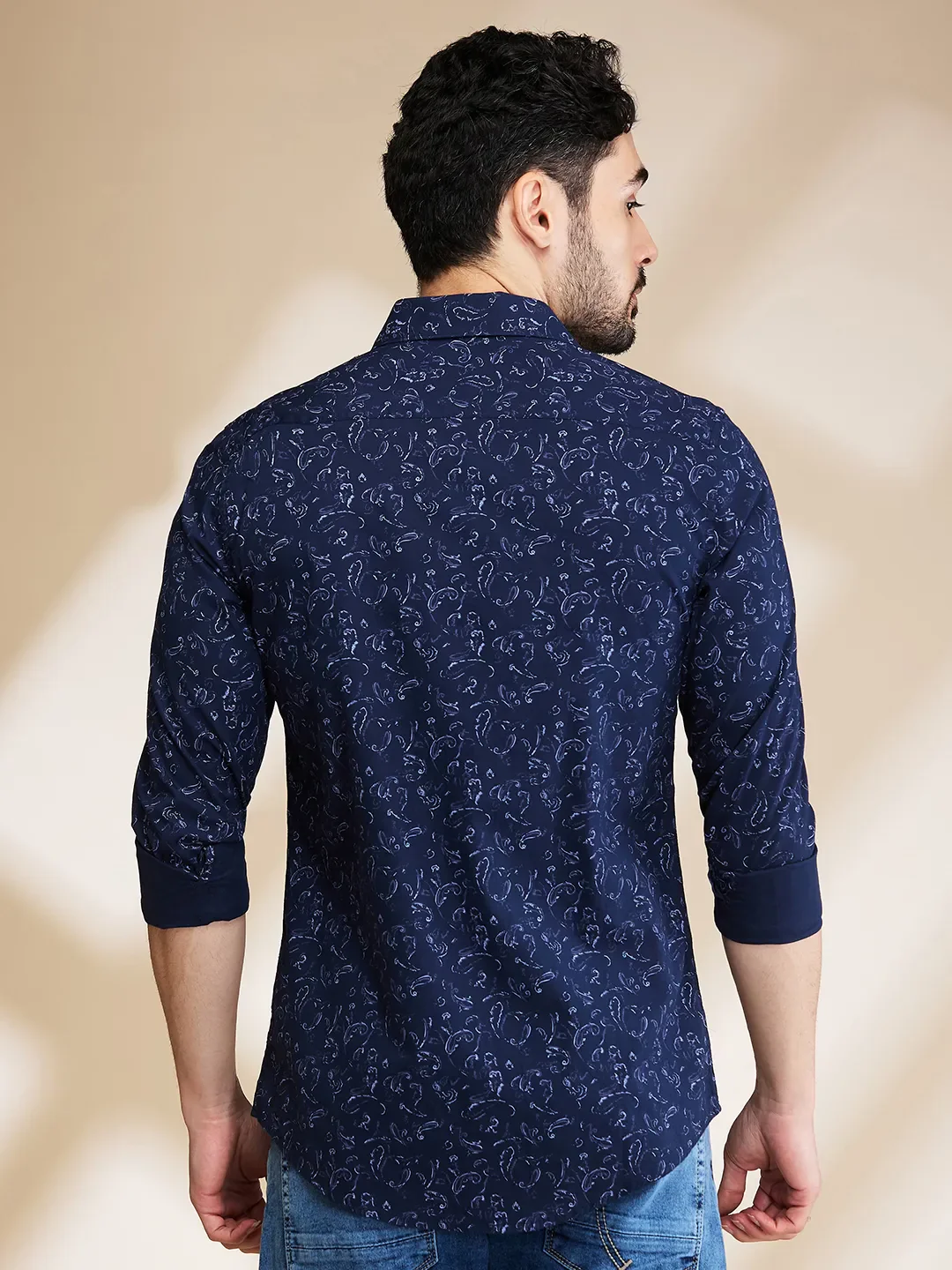 Navy Slim Fit Regular Collar Men's Shirt by Being Human Clothing - Image 3