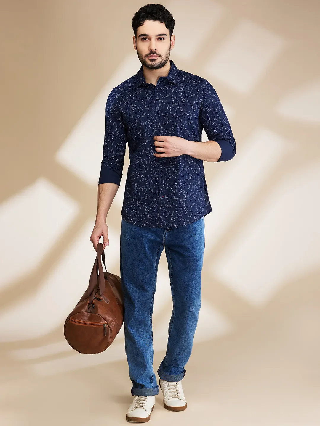 Navy Slim Fit Regular Collar Men's Shirt by Being Human Clothing - Image 6