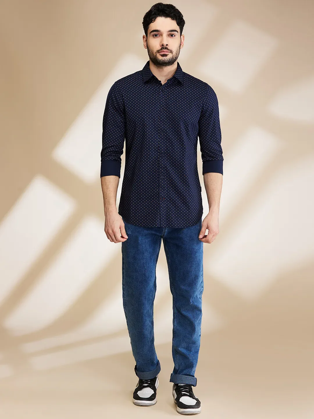Blue Slim Straight Fit Regular Collar Long Sleeves Men's Shirt by Being Human Clothing - Image 2
