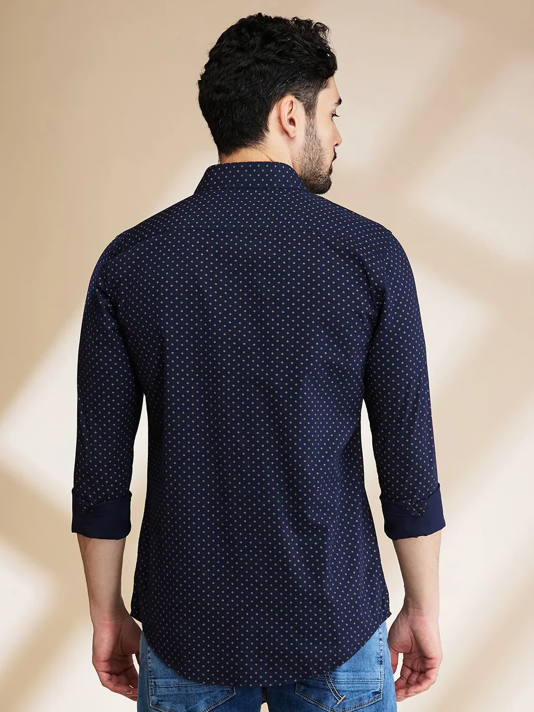 Blue Slim Straight Fit Regular Collar Long Sleeves Men's Shirt by Being Human Clothing - Image 3