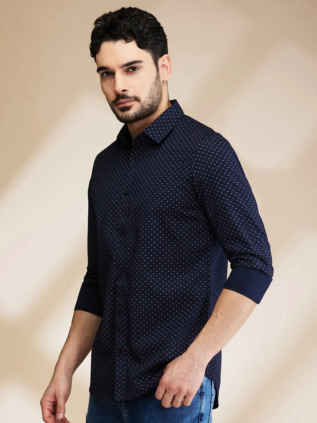 Blue Slim Straight Fit Regular Collar Long Sleeves Men's Shirt by Being Human Clothing - Image 4