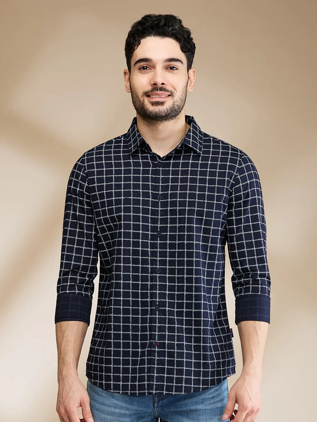 Blue Slim Straight Fit Regular Collar Long Sleeves Men's Shirt by Being Human Clothing
