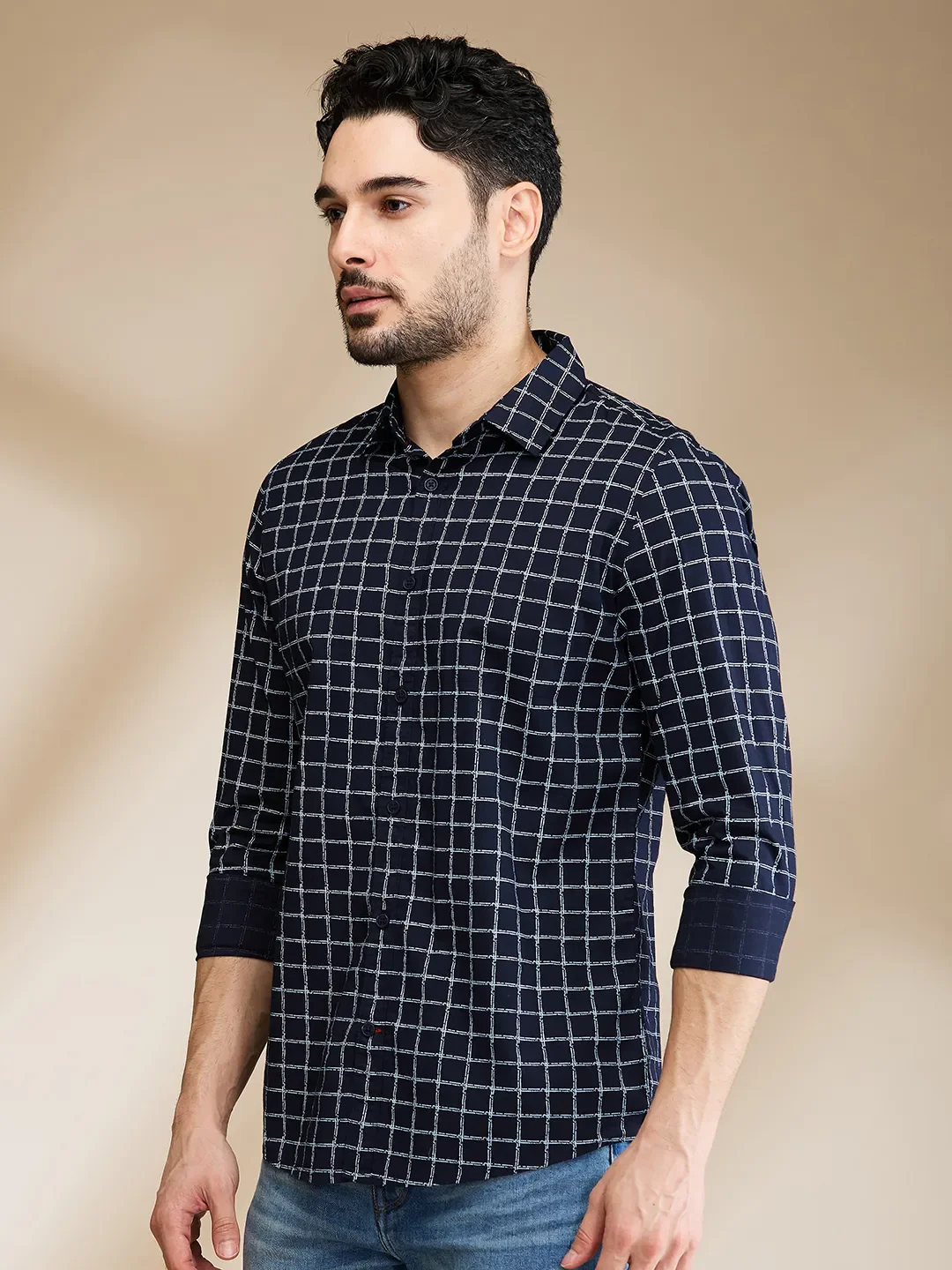 Blue Slim Straight Fit Regular Collar Long Sleeves Men's Shirt by Being Human Clothing - Image 4