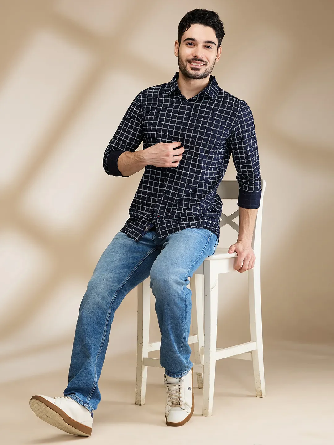 Blue Slim Straight Fit Regular Collar Long Sleeves Men's Shirt by Being Human Clothing - Image 6
